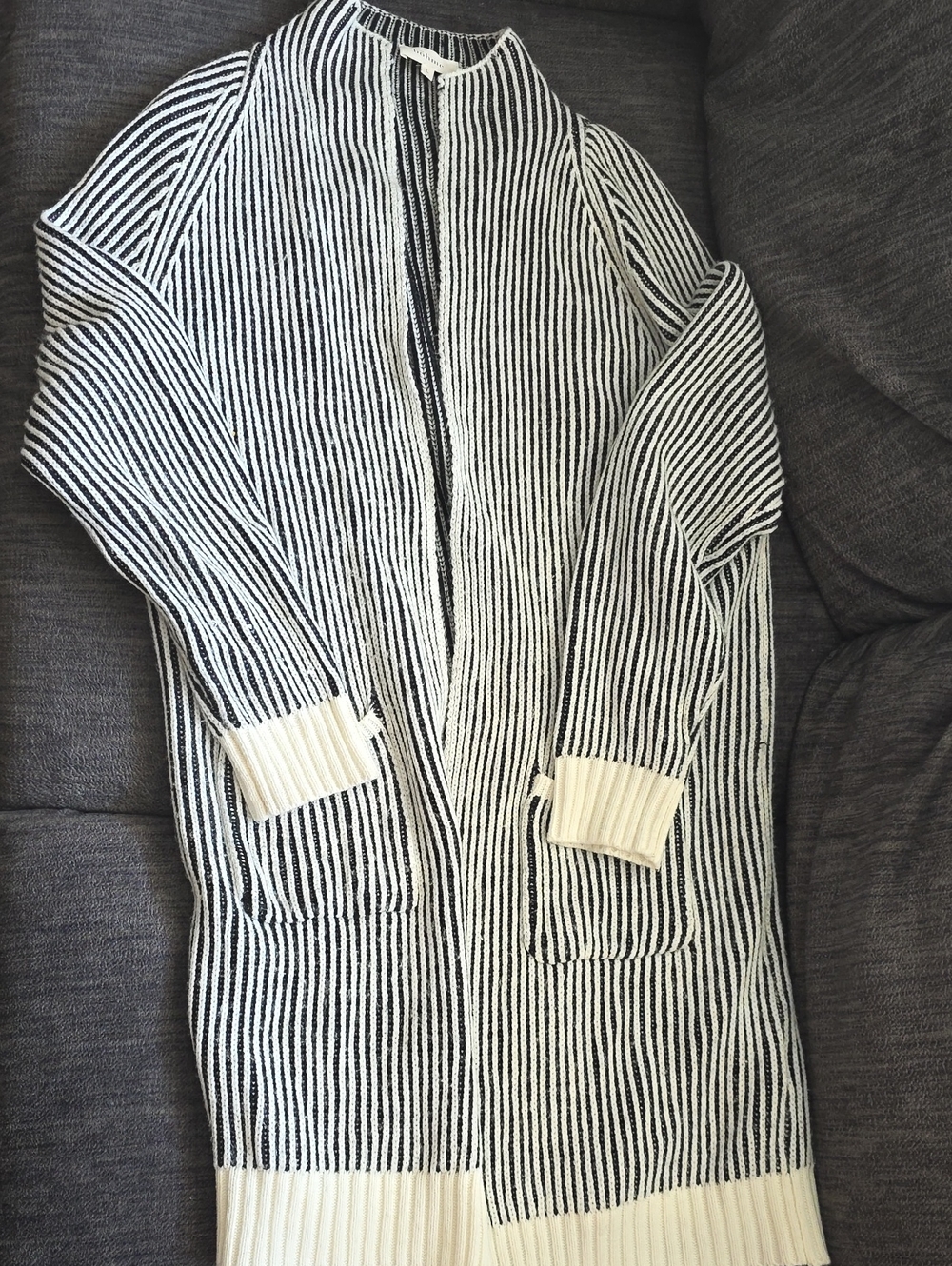 Women's Black & White Striped Knit Cardigan Sweater Size Large